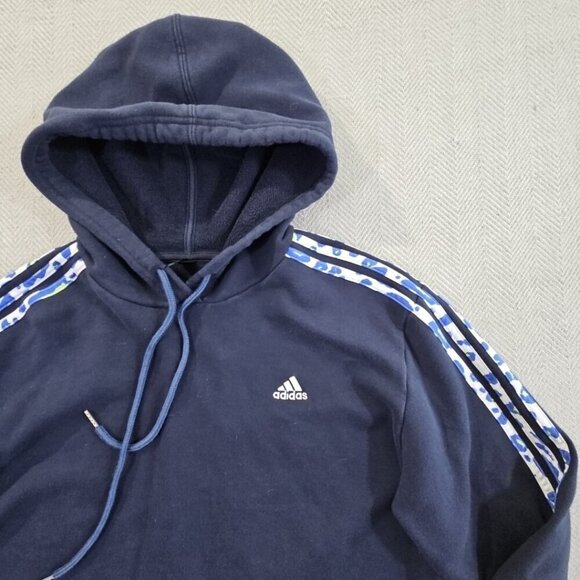 Adidas Women's Sz L Cheetah Print Pullover Hoodie in Navy Cropped Yoga Gym EUC - Picture 3 of 9